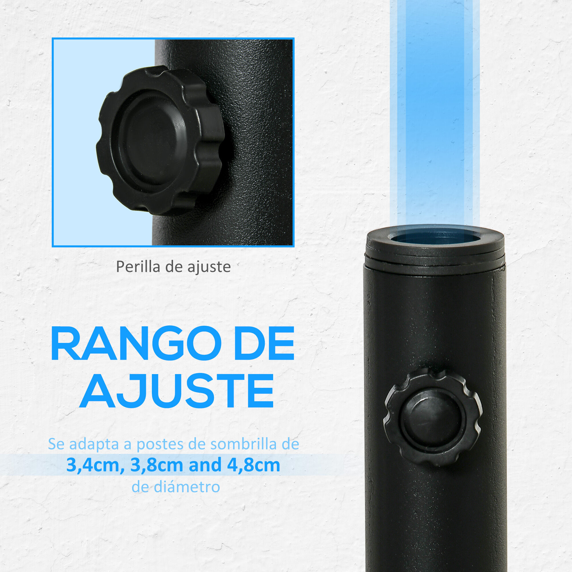 Outsunny Soporte de Parasol para Suelo de Cemento con 2 Botones de Bloqueo y 4 Tornillos de Expansi&oacute;n Base de Sombrilla para Palo de Paraguas de 34/38/48mm 12x12x30 cm Negro, , large Imagen numero 5