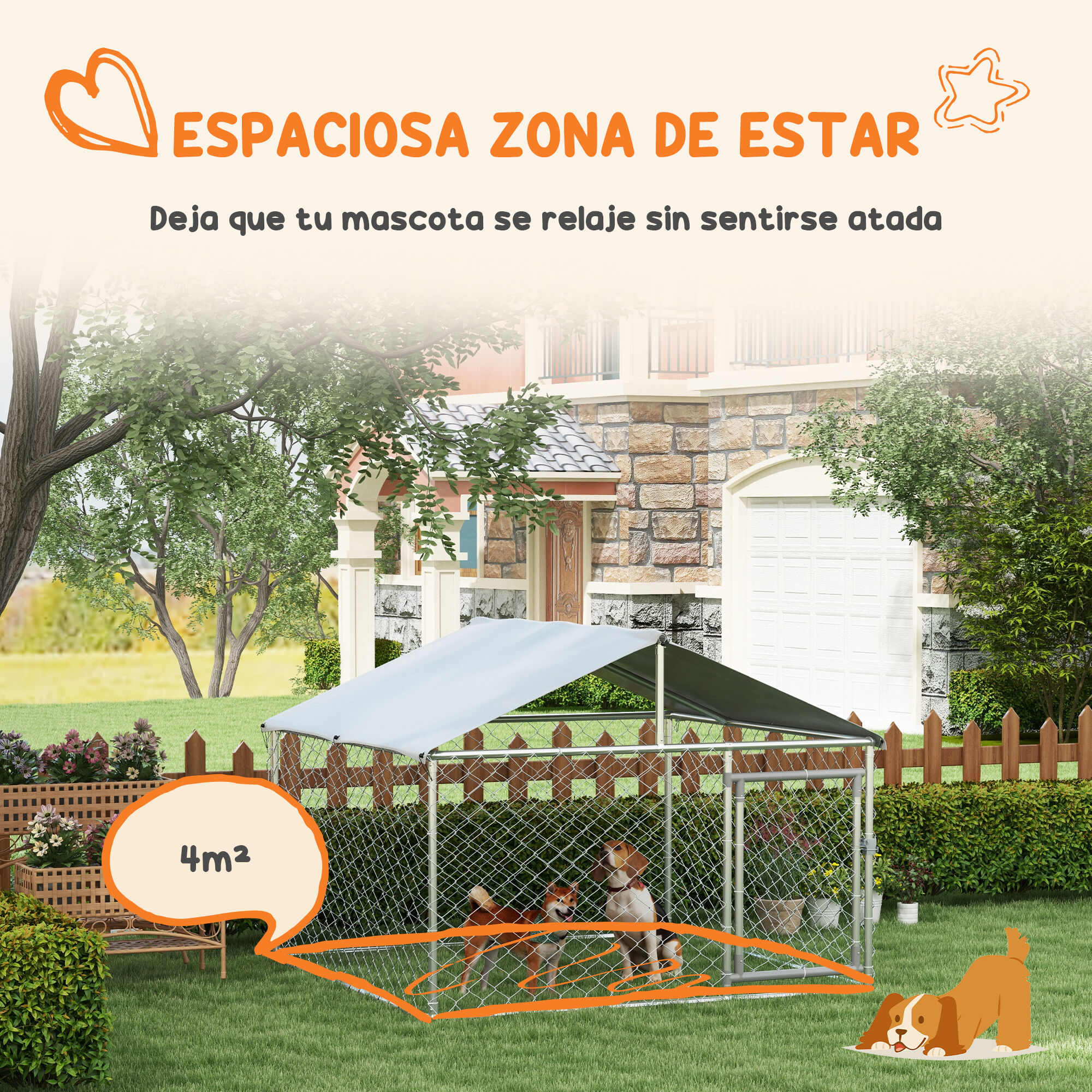 PawHut Perrera Jaula de Exterior para Perros Medianos Parque para Perros con Cerradura Marco de Acero Toldo Impermeable y Anti-UV 200x200x150 cm Plata, , large Imagen numero 9