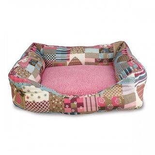 Cama Corazones y rayas para perros color Rosa