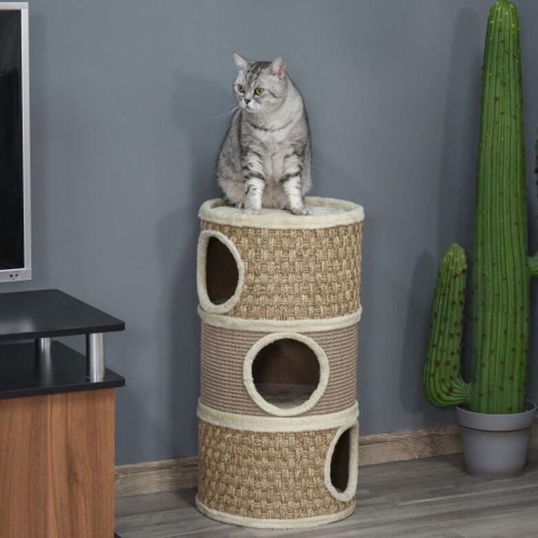 Tonel rascador con 3 niveles para gatos color Marrón y Beige thumbnail