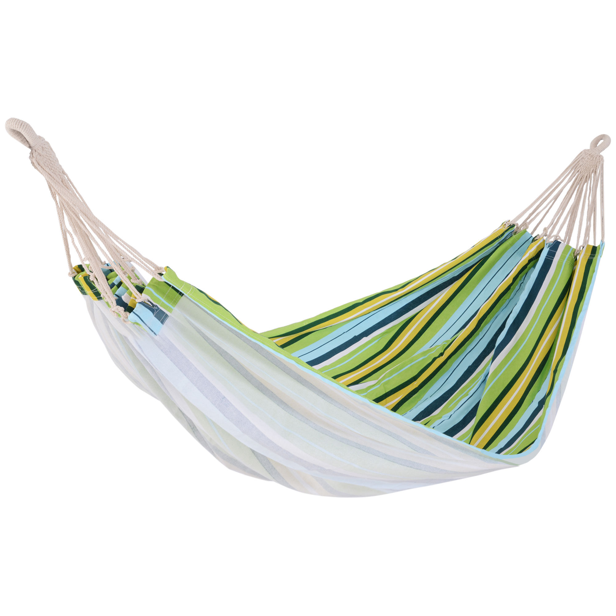 Outsunny Hamaca de Algod&oacute;n para Jard&iacute;n 200x150 cm Hamaca Colgante Port&aacute;til Carga M&aacute;x. 180 kg para Acampar Piscina Camping Rayas Multicolor, , large Imagen numero 1