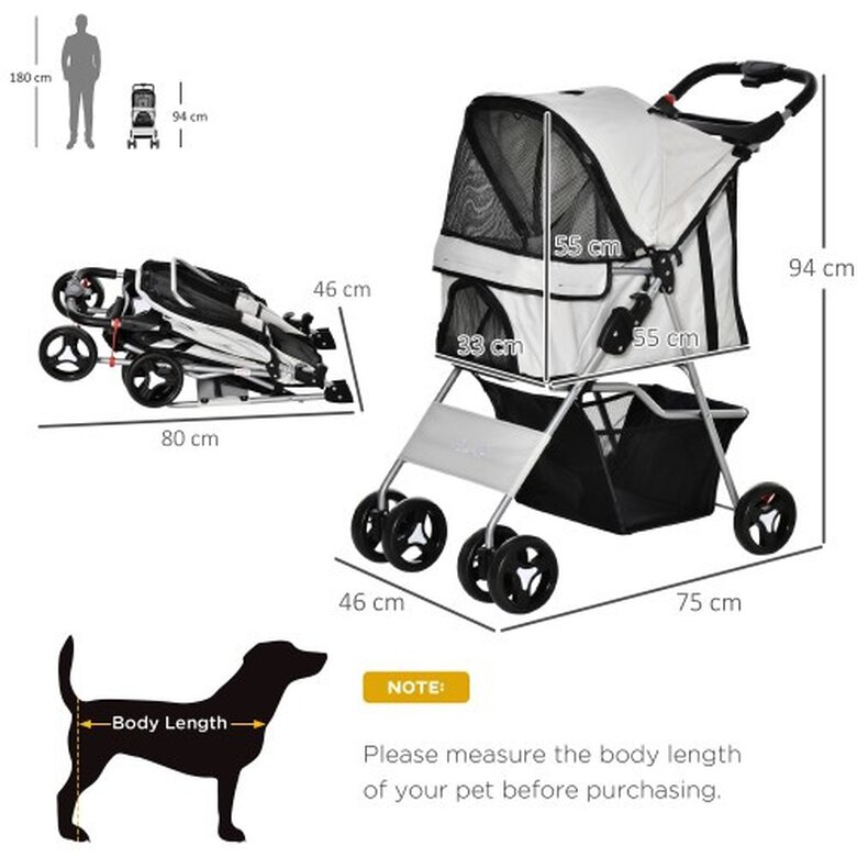 PawHut Cochecito Plegable Gris para mascotas, , large image number null