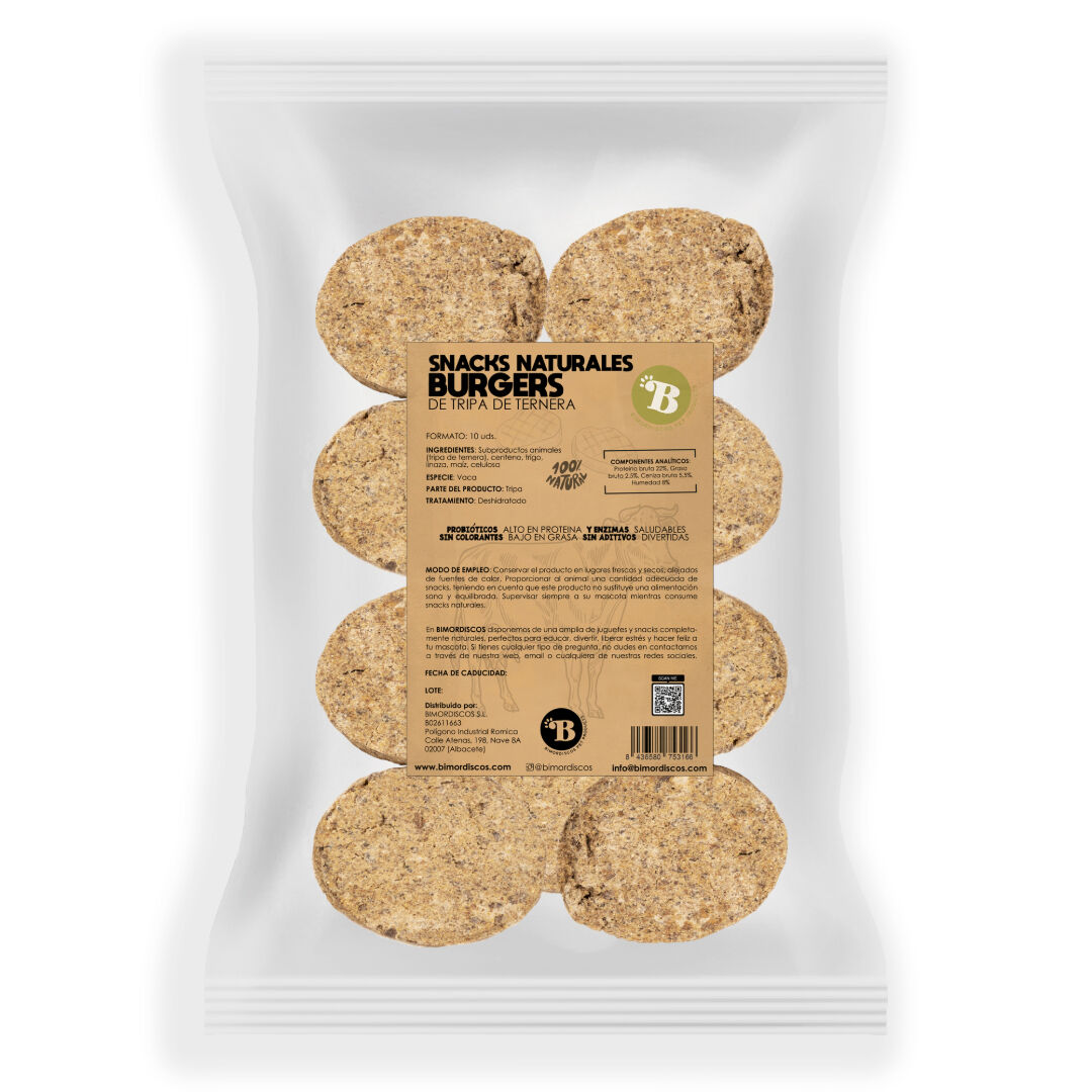 BIMORDISCOS Hamburguesas de tripa de vaca para perros (10 Uds.), , large Imagen numero 2