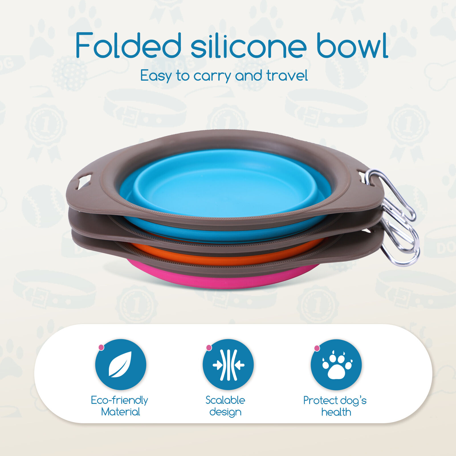 Nobleza - 3 unidades Platos de viaje para perros, Plegable Viajes Silicona para Gatos Perros, Comedero para Mascotas Bebedero, Ligero & Port&aacute;til, Bebedero Port&aacute;til de Agua Potable con mosquet&oacute;n 540ml, , large Imagen numero 2