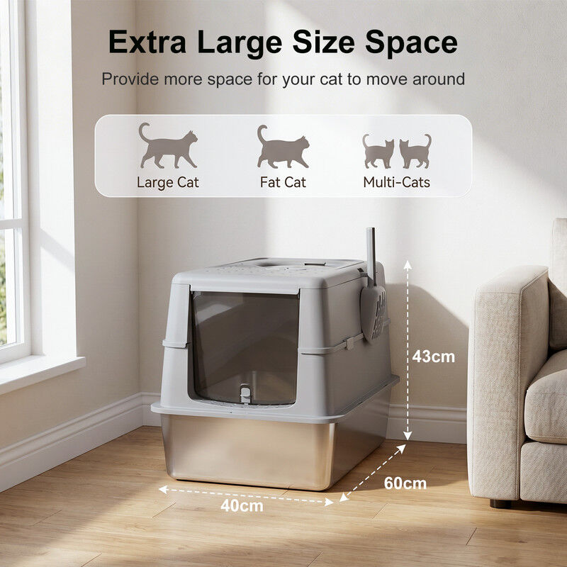 Nobleza Arenero para Gatos de Acero Inoxidable Cubierto con Tapa Rabatible 120&deg; &ndash; Caja de Arena Grande Cerrada y Antifugas con Doble Entrada, Antiolor y Alfombrilla, Arenero Desmontable 3 en 1 para Gatos Grandes y Gatitos, , large Imagen numero 4