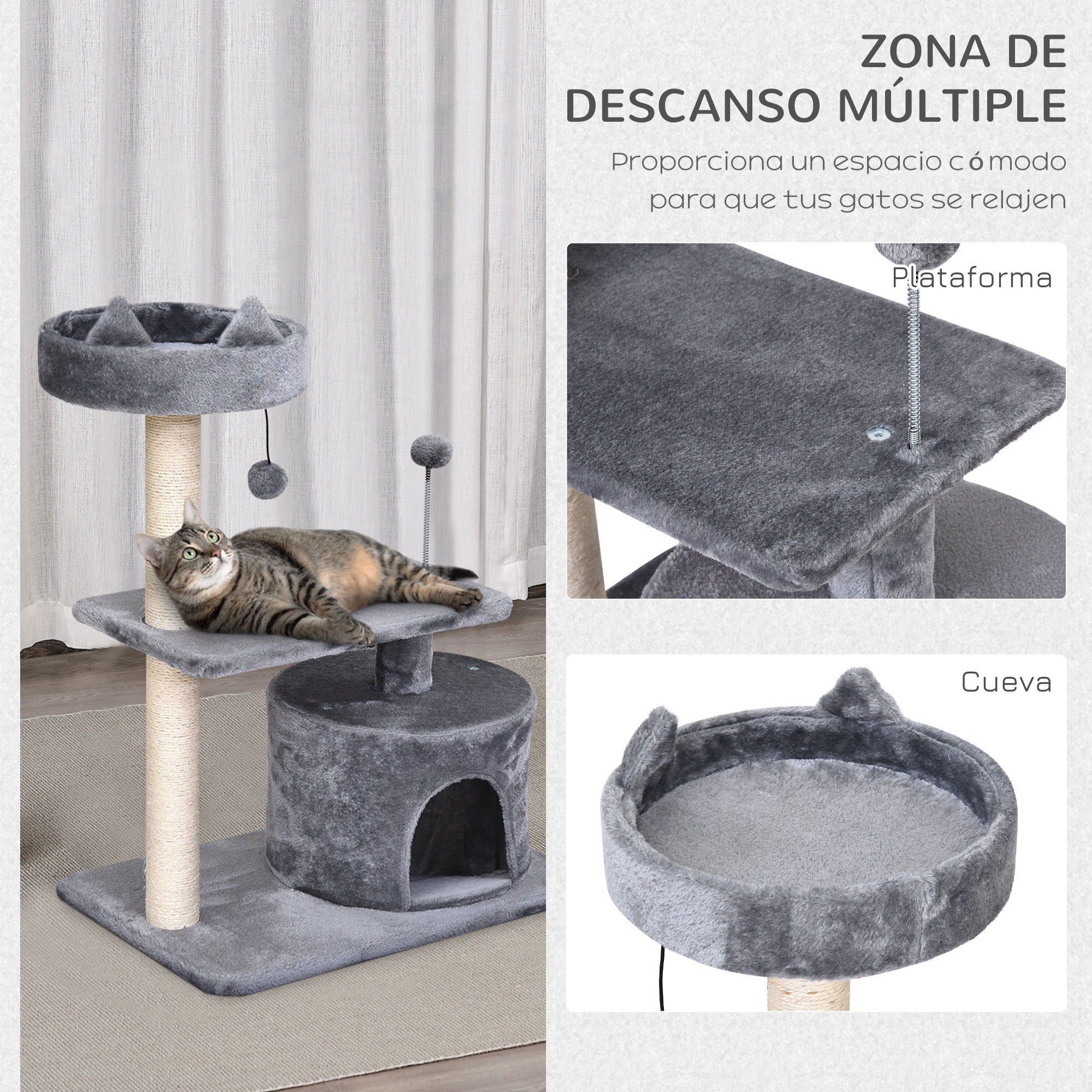 PawHut &Aacute;rbol para Gatos Gris, , large Imagen numero 5