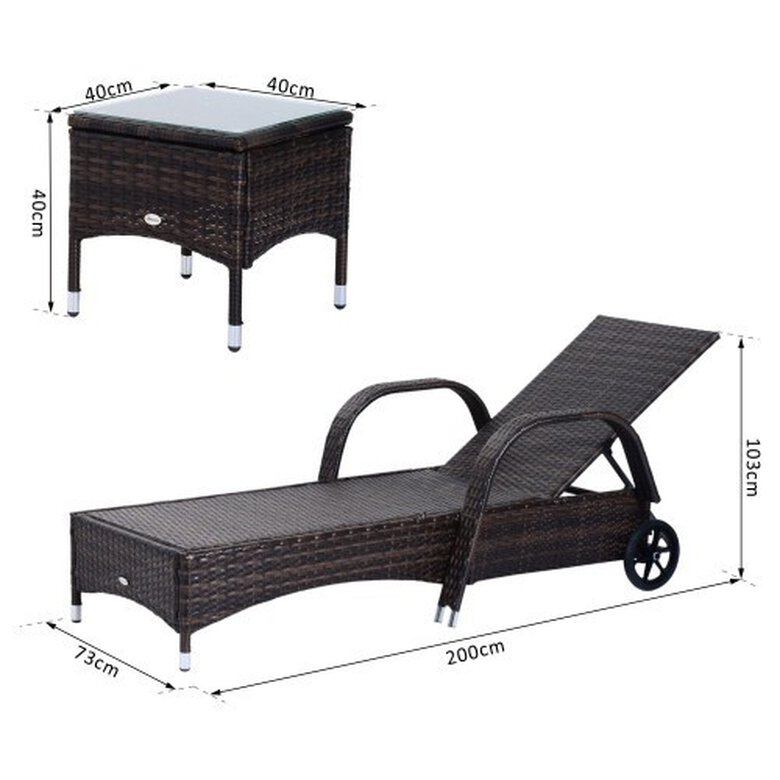 Tumbonas Chaise Longue y mesa para jardín Outsunny color Ratán, , large image number null