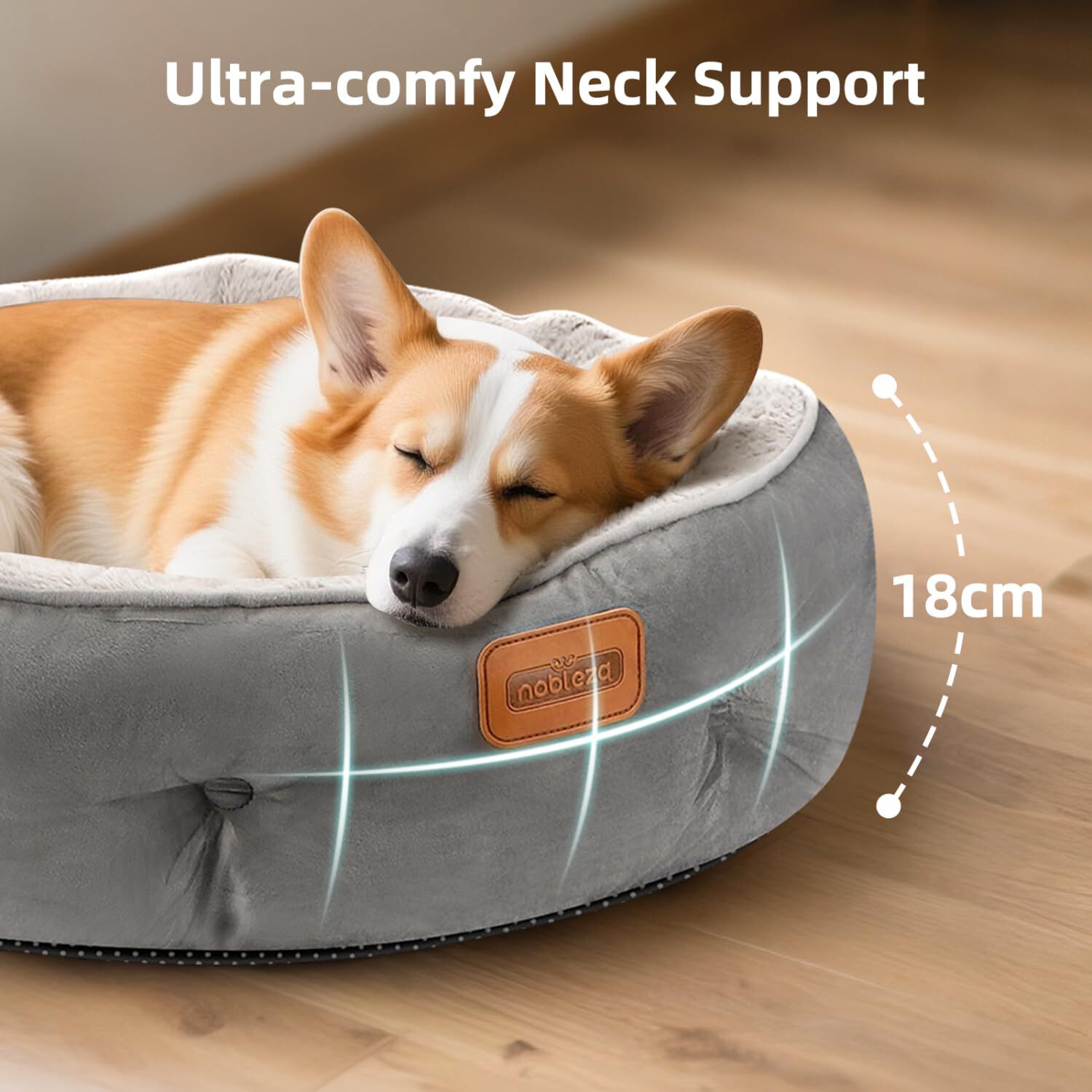 Nobleza Cama para Perros Peque&ntilde;os, Cama Lavable para Mascotas, Sof&aacute; Redonda de Perros y Gatos Antideslizantes y Antiestres, Felpa Suave y Mullida, Bordes Elevados, Gris, &Oslash;60 x 18 cm, , large Imagen numero 4