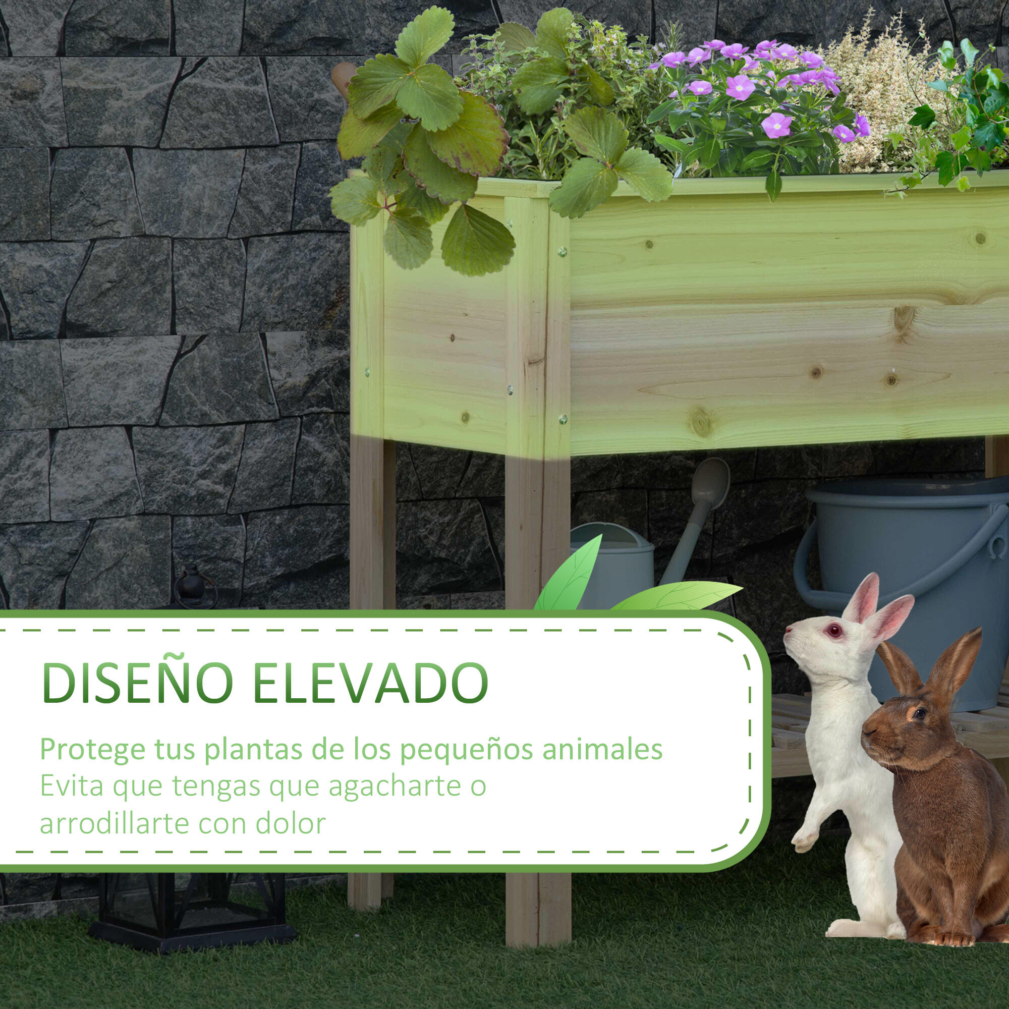Outsunny Huerto Urbano Elevado de Madera 90x40x81 cm Mesa de Cultivo de Jard&iacute;n con Estante Inferior y 2 Orificios de Drenaje para Cultivos Plantas Flores Natural, , large Imagen numero 4
