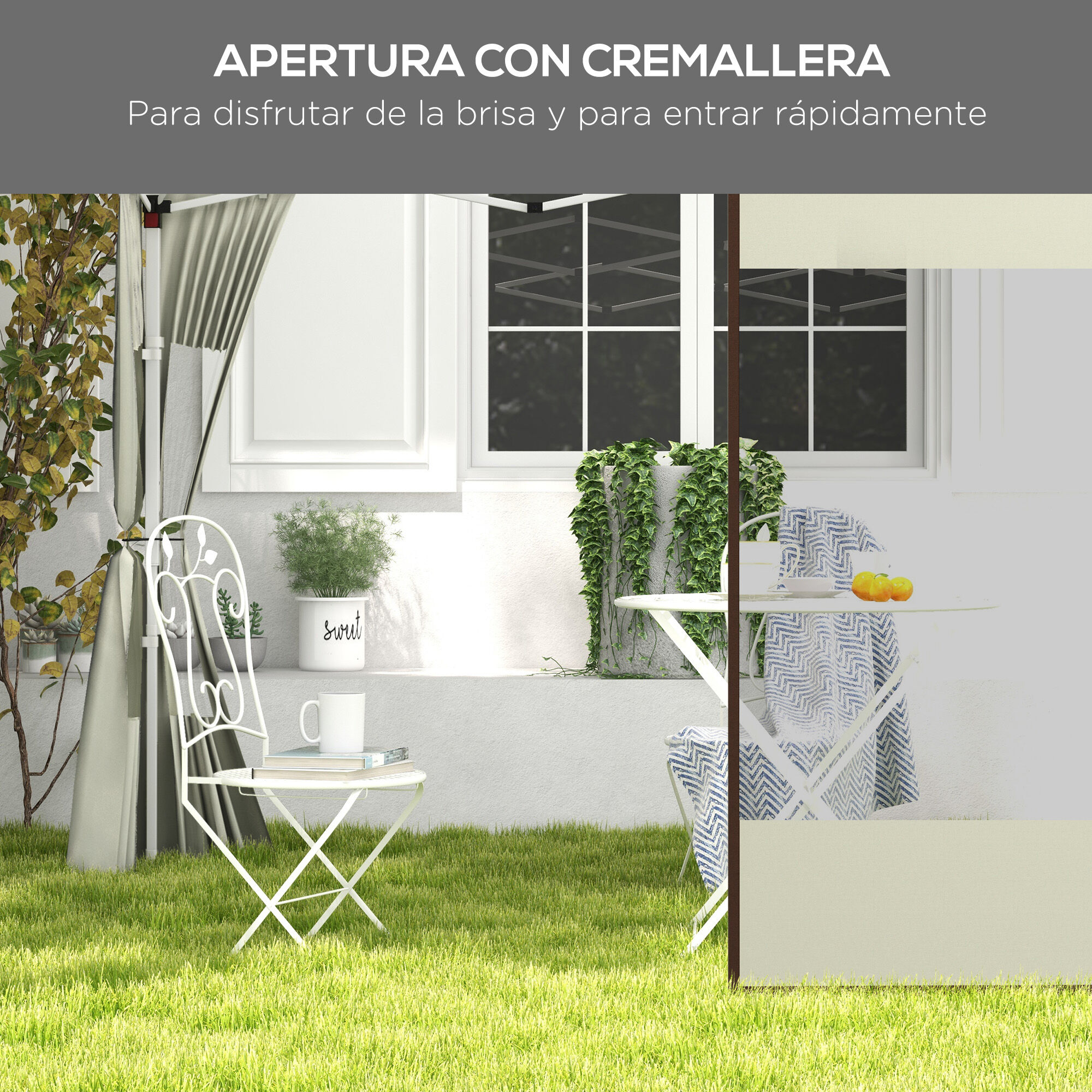 Outsunny Paredes Laterales para Carpa de 2 Paneles 295x195 cm Paredes Laterales de Repuesto de Tela Oxford con 2 Ventanas para Carpas de 6x3 m 3x3 m Crema, , large Imagen numero 5