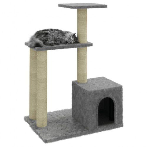 Vidaxl rascador con casa gris para gatos, , large Imagen numero 4