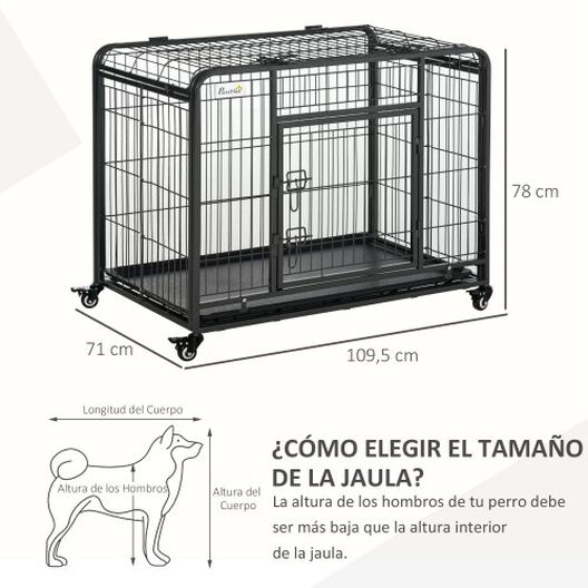 Jaula PawHut de Metal para Perros Plegable con Ruedas y color Gris, , large image number null