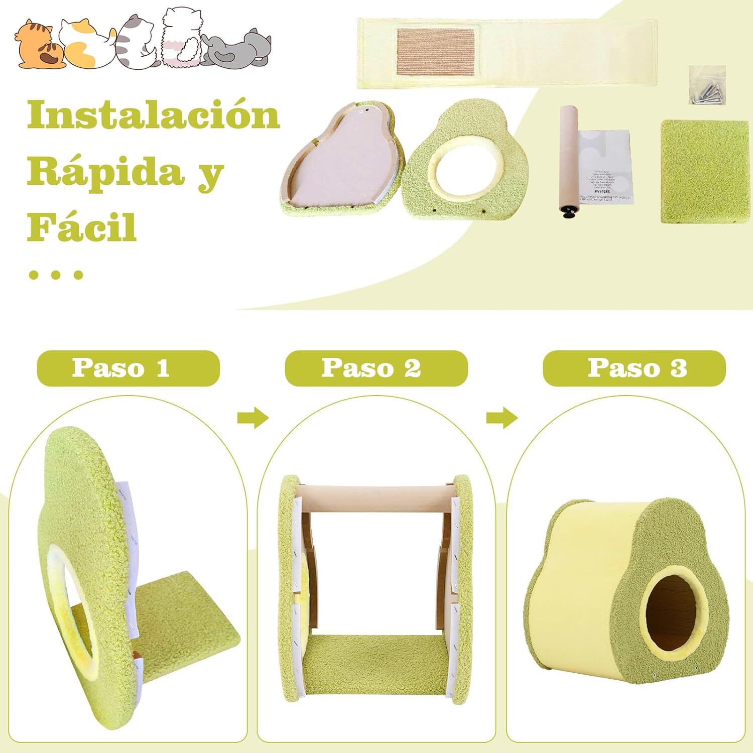 COSTWAY Casa para Gatos, Cama Gato en Forma de Aguacate Adorable con Tablero de Jute para Rascar, Agujero Redondo para Gatos, Condominio Compacto para Gatos de Interior, 35 x 33 x 40 cm thumbnail