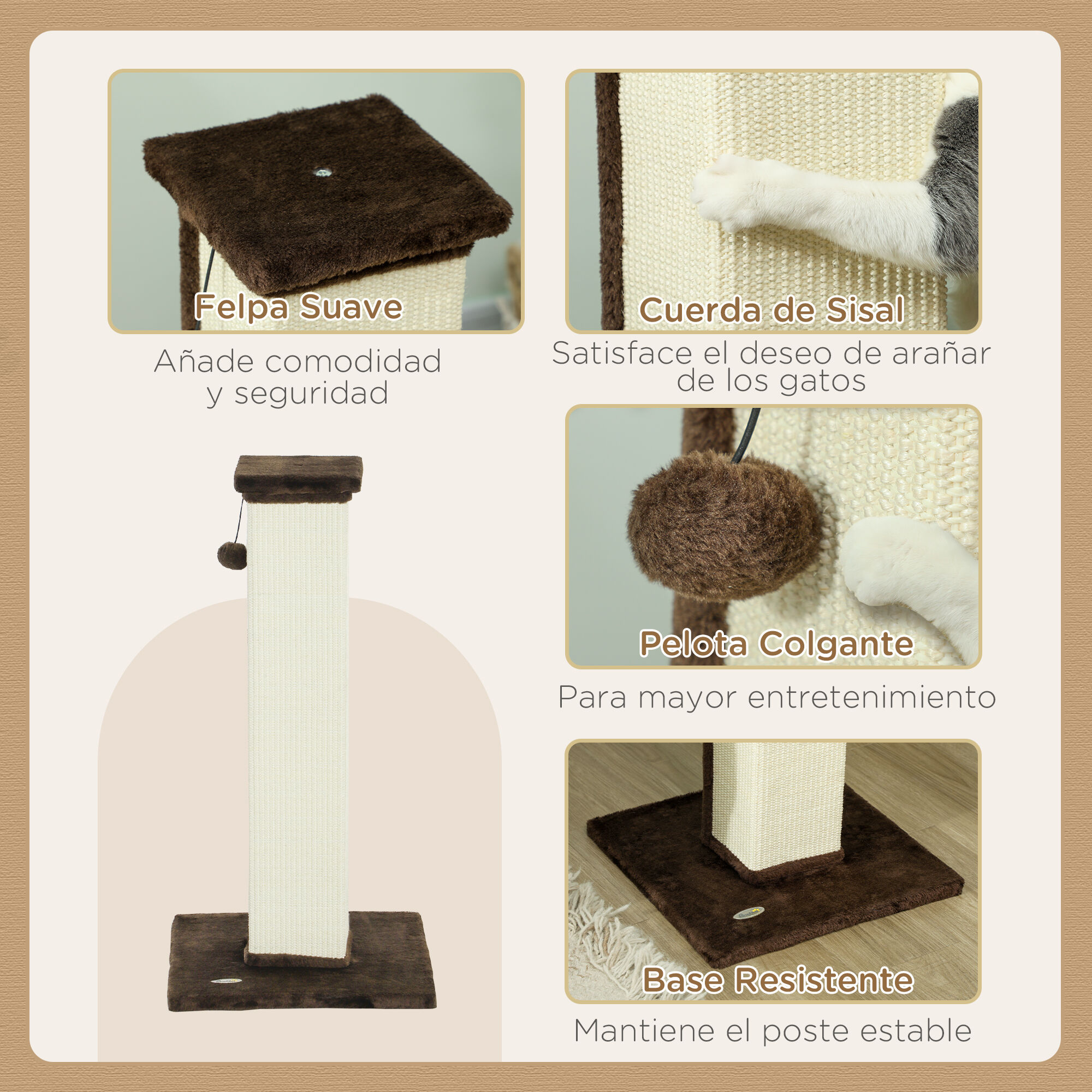 PawHut Rascador para Gatos Marr&oacute;n, , large Imagen numero 5