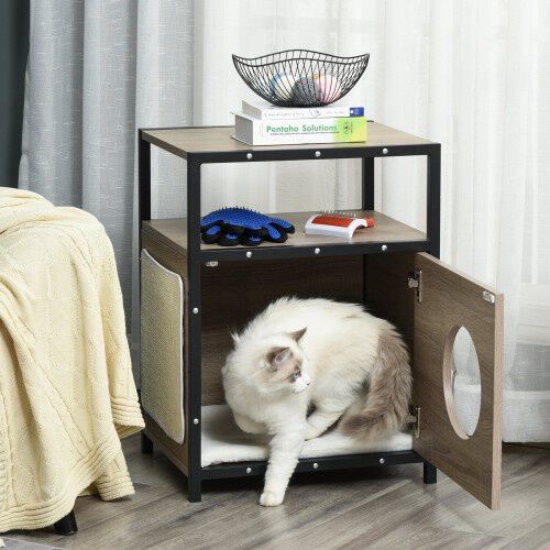 Casa para gatos de madera Pawhut color Roble, , large Imagen numero 5