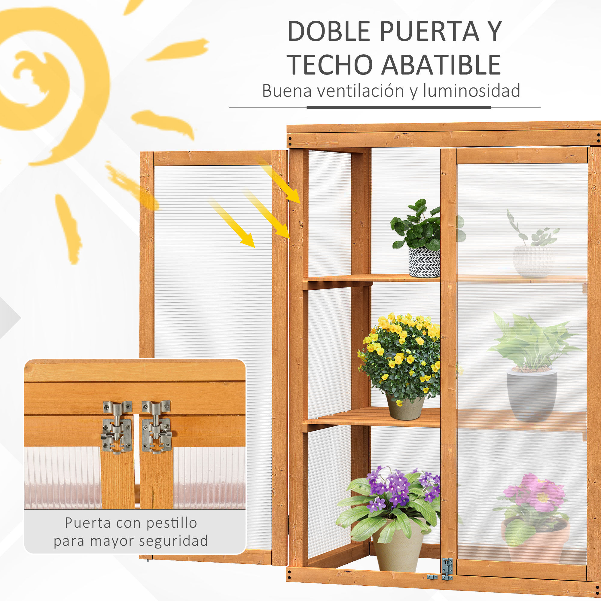 Outsunny Invernadero de Madera Natural para exterior thumbnail