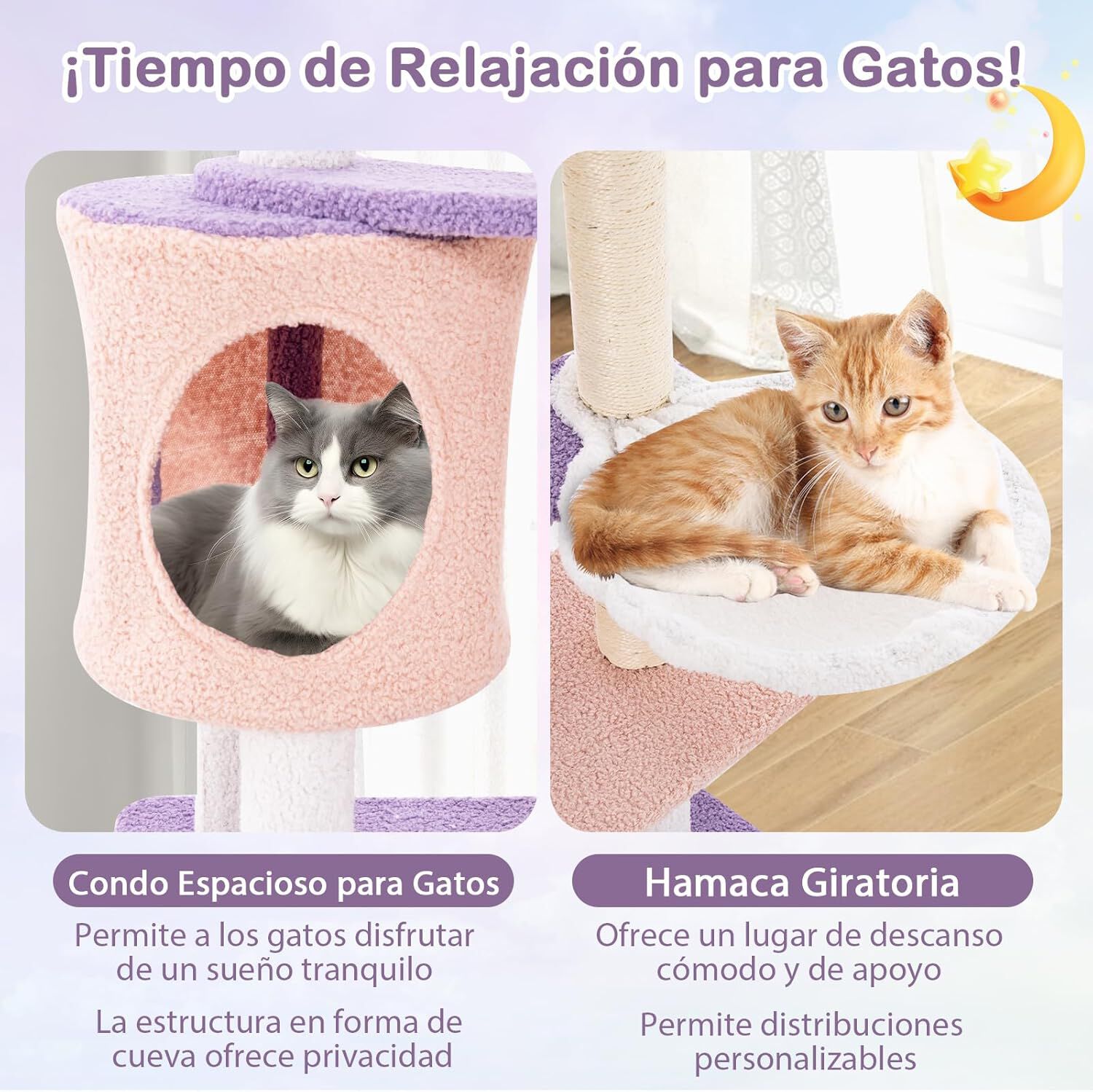 COSTWAY &Aacute;rbol para Gatos de 140cm, Rascador para Gatos con Postes Rascadores de Sisal, Condo Espacioso, Hamaca Giratoria, Zonas de Juego y Juguetes Colgantes, Centro de Actividades para Gatos, , large Imagen numero 3