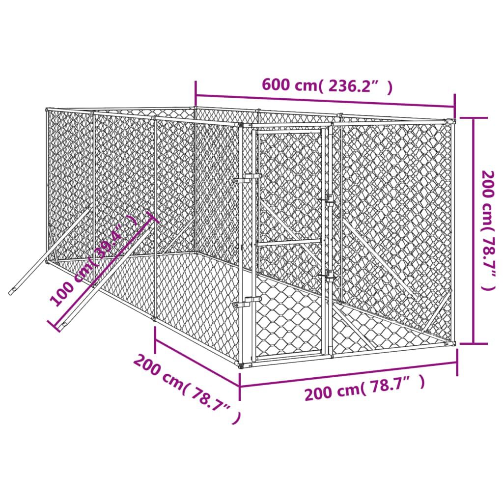 vidaXL Perrera de exterior acero galvanizado plateado 4x4x2 m, , large Imagen numero 50
