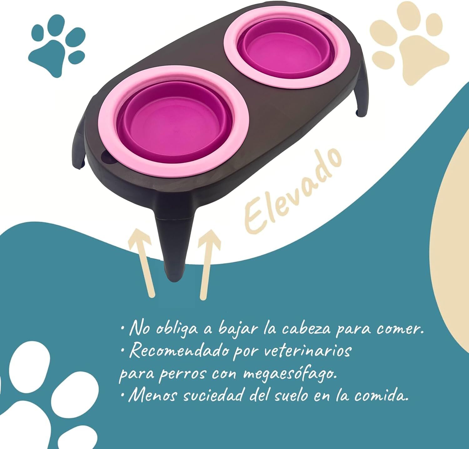 EL &Aacute;TICO PETS Comedero Perro Elevado con Bebedero Antisalpicaduras Perro. Comedero Perro Antivoracidad Desmontable, , large Imagen numero 2