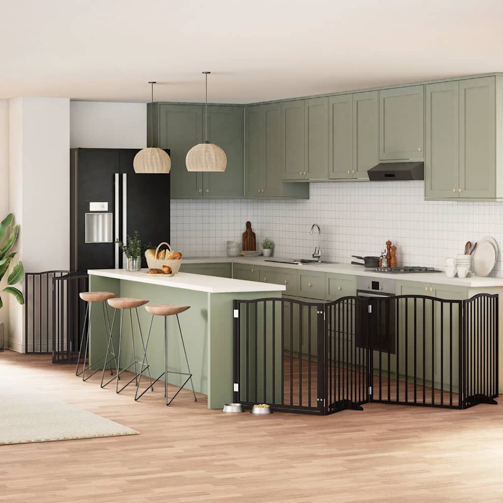 vidaXL Puerta de perros plegable 12 paneles madera &aacute;lamo negra 600 cm, , large Imagen numero 17