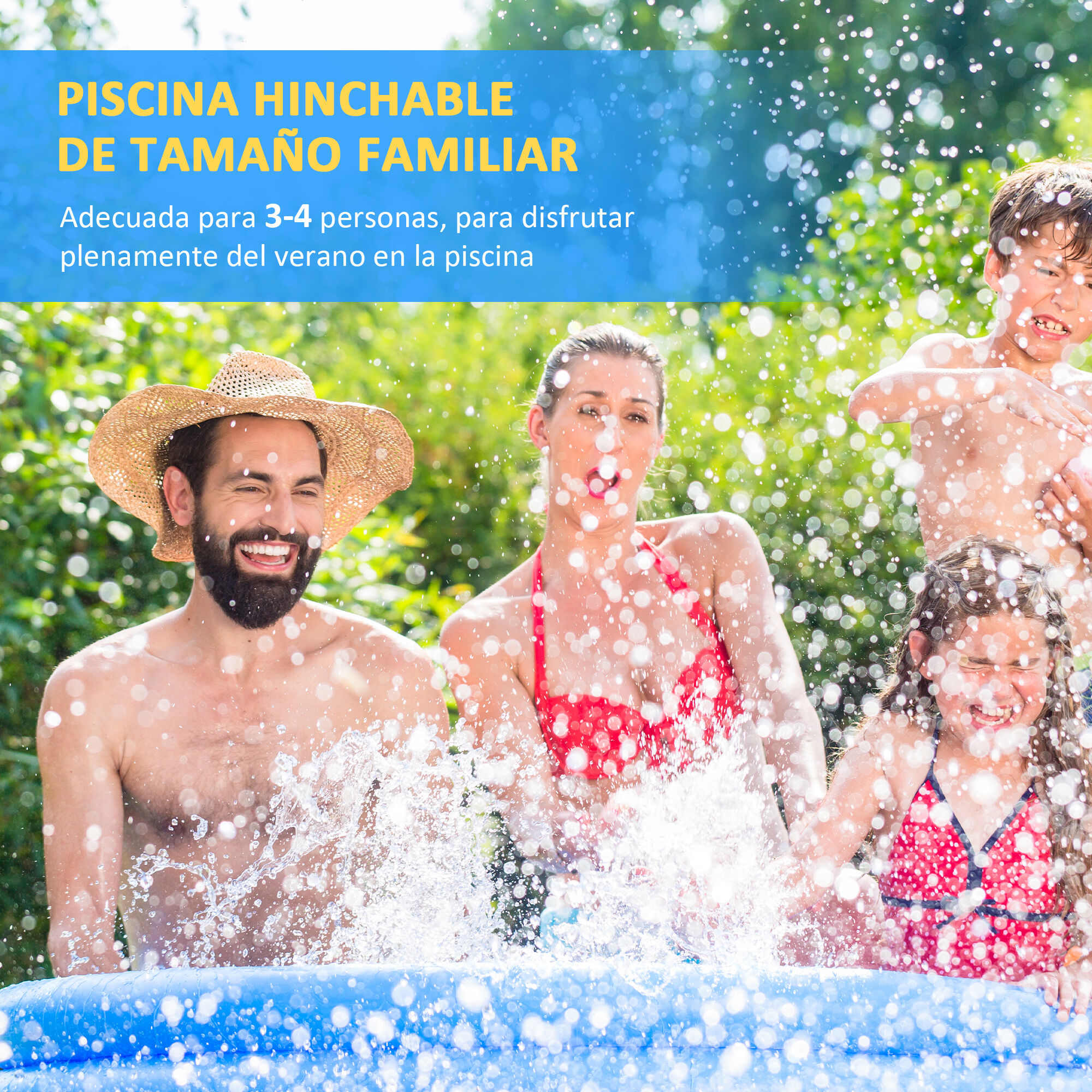 Outsunny Piscina Hinchable Redonda 4.000 Litros &Oslash;274x76 cm para 3-4 Personas Piscina Inflable Familiar Adultos y Ni&ntilde;os con Inflador de Mano para Jard&iacute;n Patio Exterior Azul, , large Imagen numero 4