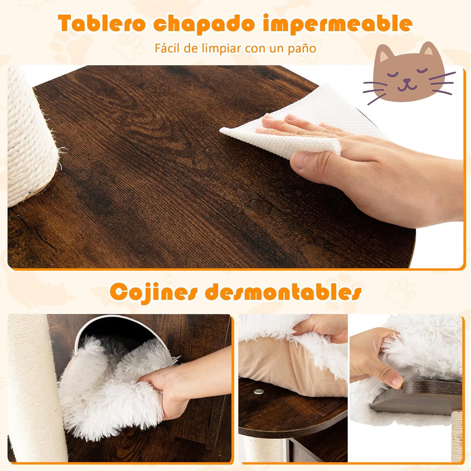 COSTWAY &Aacute;rbol para Gatos de 175 cm, Torre para Gatos de Madera, con Plataformas Multinivel, Rascadores y Columnas de Cuerdas de Sisal, Casa para Gatos Recubierta en Tejido Afelpado, Intustrial, , large Imagen numero 3