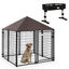 PawHut Conjunto para Mascotas Juego de Perrera de Exterior con Techo y Comedero Elevado para Perros de 4 Alturas Ajustables para Terraza Balcón 141x141x153 cm 43x25x30 cm Negro, , large indicador imagen numero 1