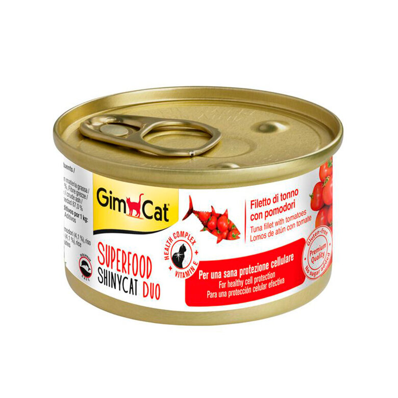 Gimcat Super Food Shiny Cat Duo Atún y Tomate lata para gatos , , large image number null