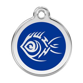 Red Dingo Placa identificativa Acero Inoxidable Esmalte Tribal Pez Azul para perros