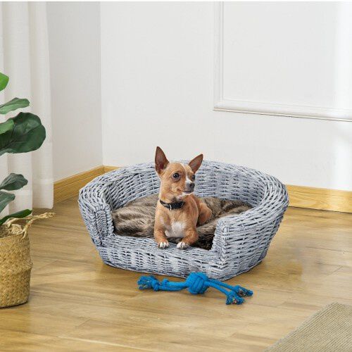 PawHut cama de mimbre gris para perros, , large Imagen numero 2