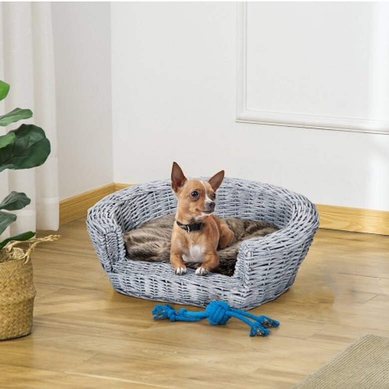 PawHut cama de mimbre gris para perros Tiendanimal