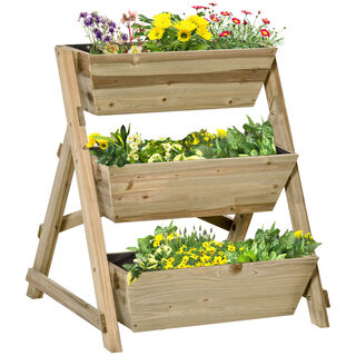 Outsunny Jardinera de Escalera de 3 Niveles Natural para exterior