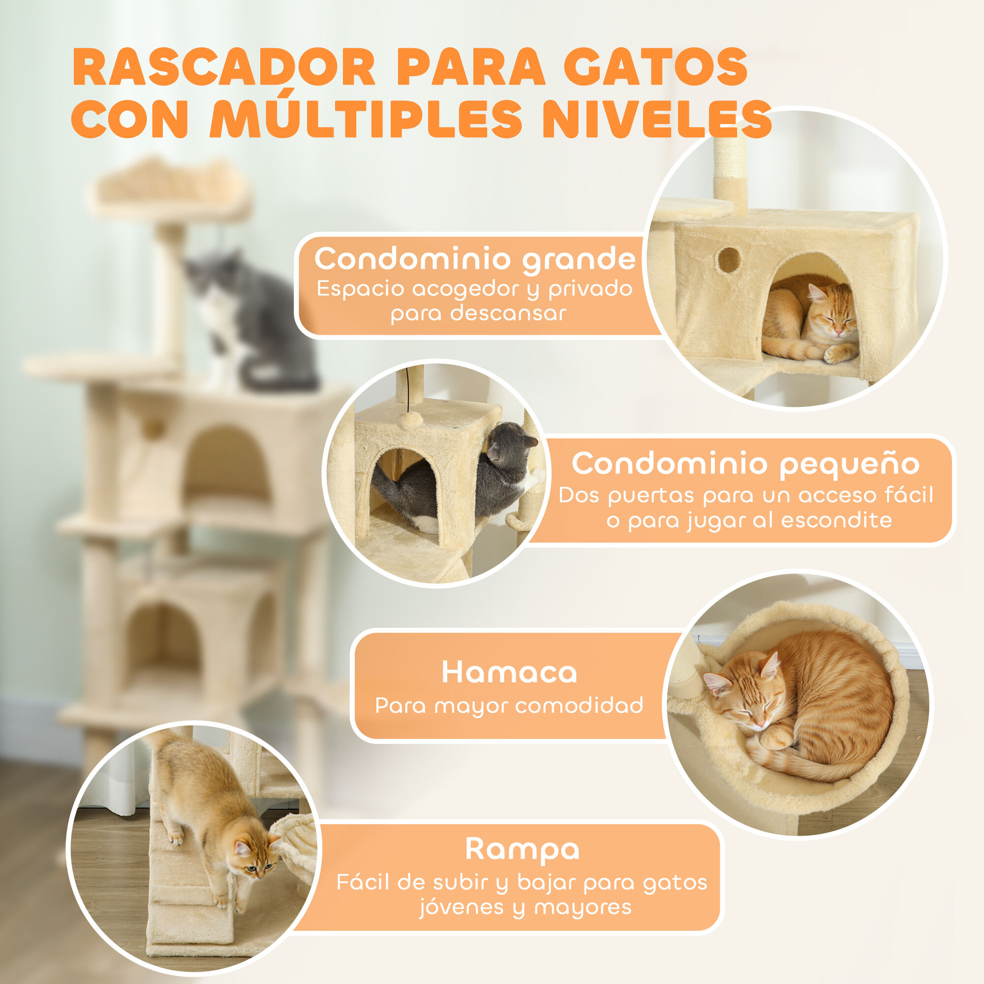 PawHut Árbol para Gatos Beige thumbnail