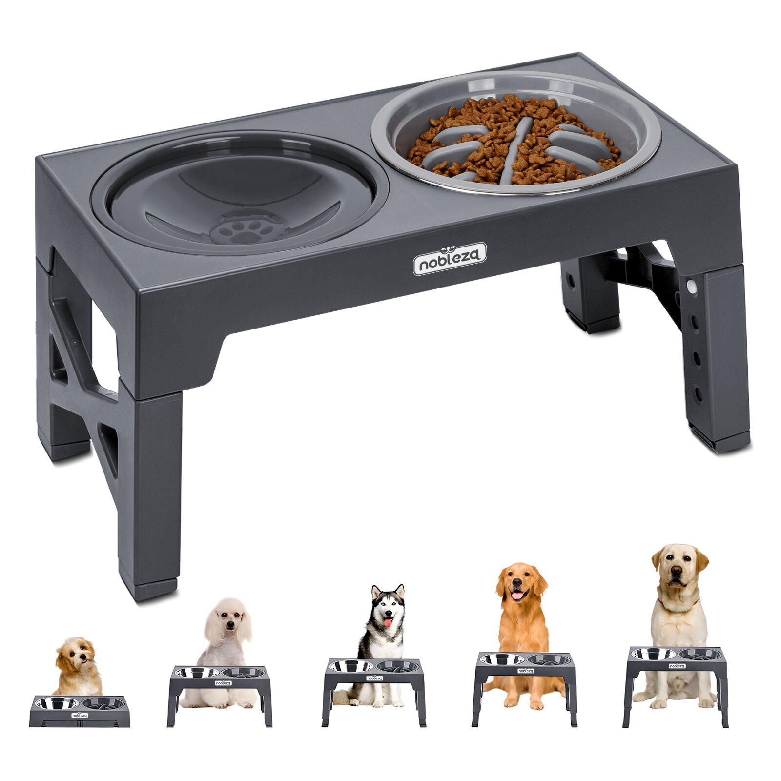 Nobleza Comedero y bebedero gris elevado para perros thumbnail