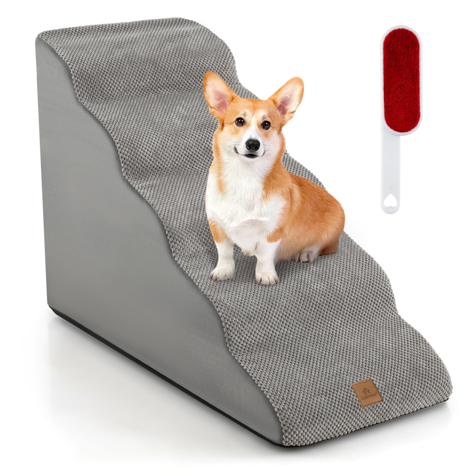 COSTWAY Rampa para Perro de Espuma, Escalera para Mascotas de 5 Niveles con Funda Lavable con Base Antideslizante (Gris), , large Imagen numero 1