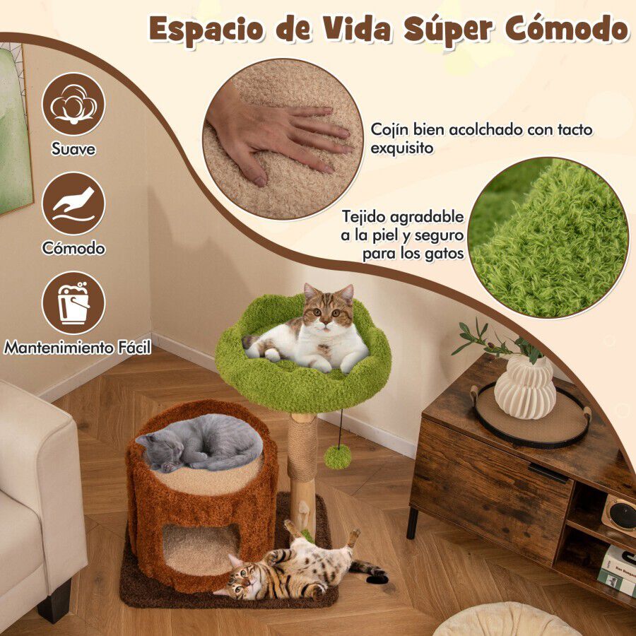 COSTWAY &Aacute;rbol para Gatos Multifuncional, Torre Moderna con Postes de Rascado Cubiertos de Sisal, Perchero y Plataforma Redonda, Juguete en Forma de &Aacute;rbol, Mueble para Gatos de Interior, 60 x 46 x 73 CM, , large Imagen numero 2