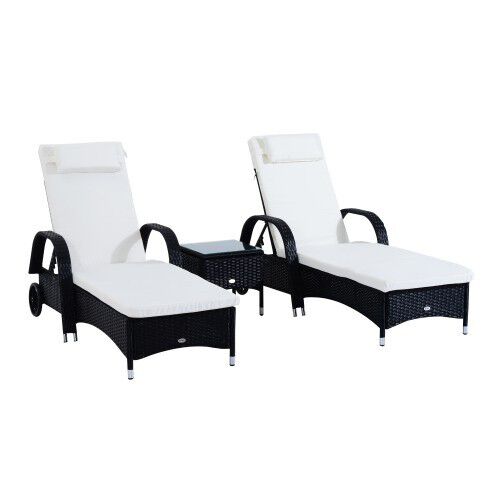 Set de 2 tumbonas y mesa Outsunny color Blanco, , large Imagen numero 2
