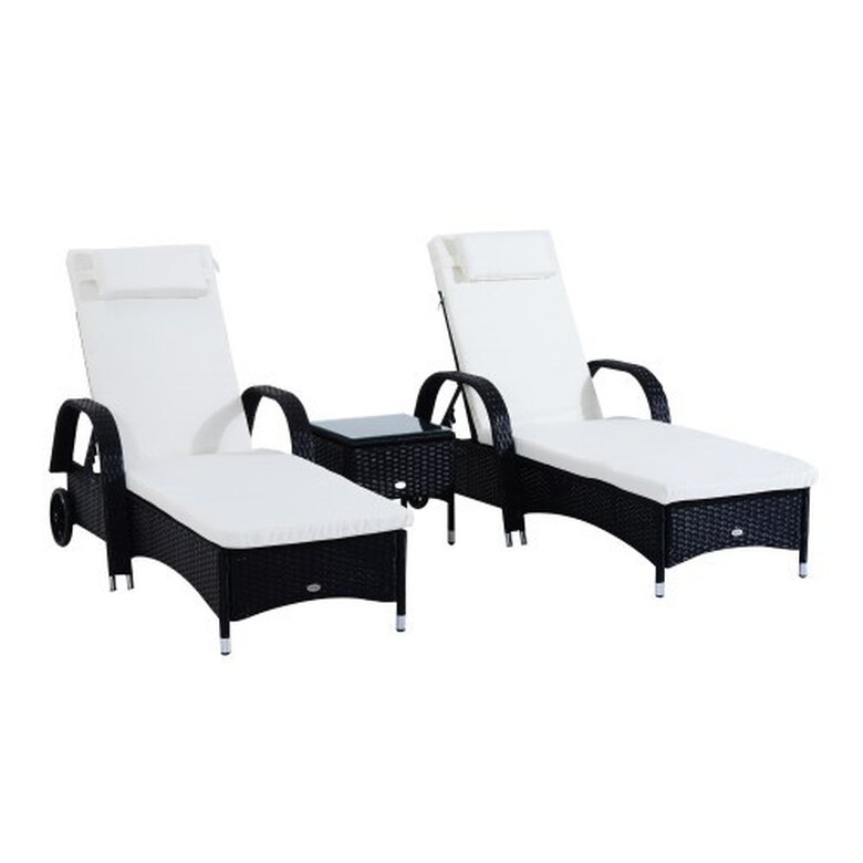 Set de 2 tumbonas y mesa Outsunny color Blanco, , large image number null