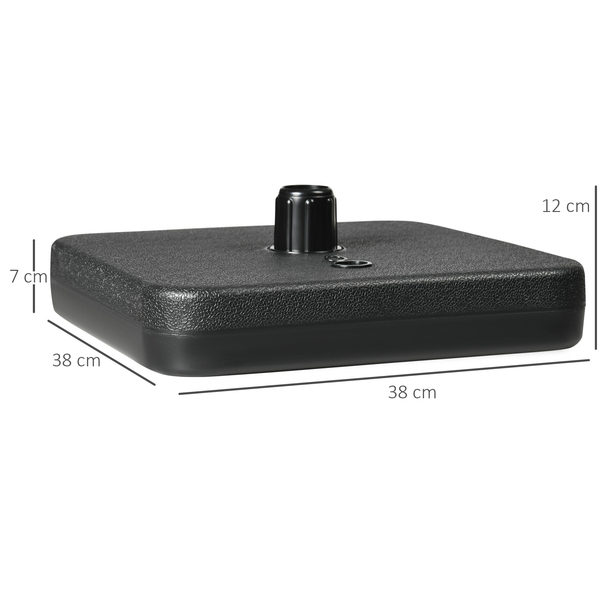 Outsunny Base de Sombrilla de Jard&iacute;n Soporte de Sombrilla Cuadrado Peso 1 kg M&aacute;stil hasta &Oslash;32-38 mm Rellenable de Arena 12 kg y Agua 9L 38x38x12 cm Negro, , large Imagen numero 3