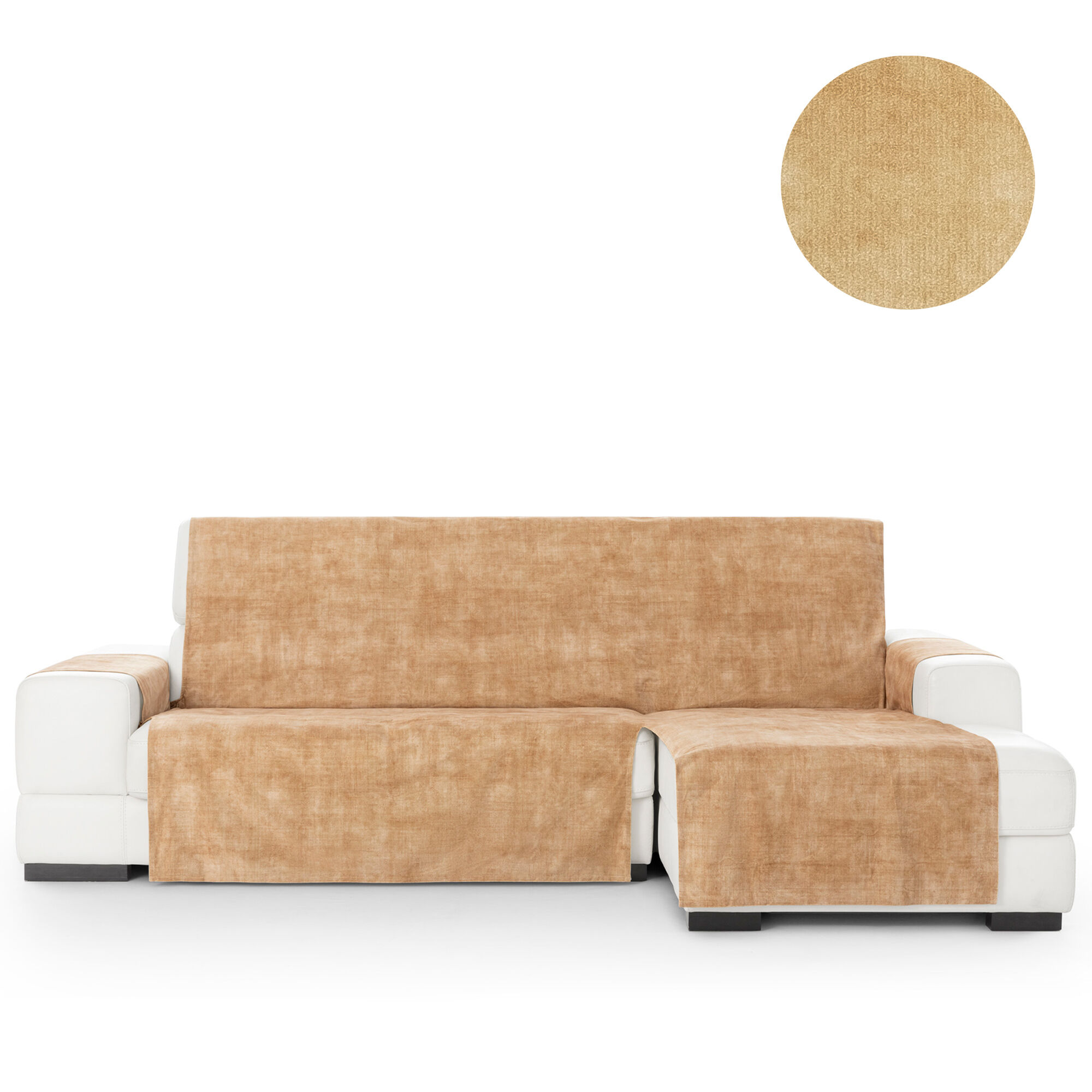 Cubre Sof&aacute; Protector Antimanchas acabado aterciopelado Ocre Chaise Longue Derecho Extra 290 cm (300-350 cm), , large Imagen numero 1