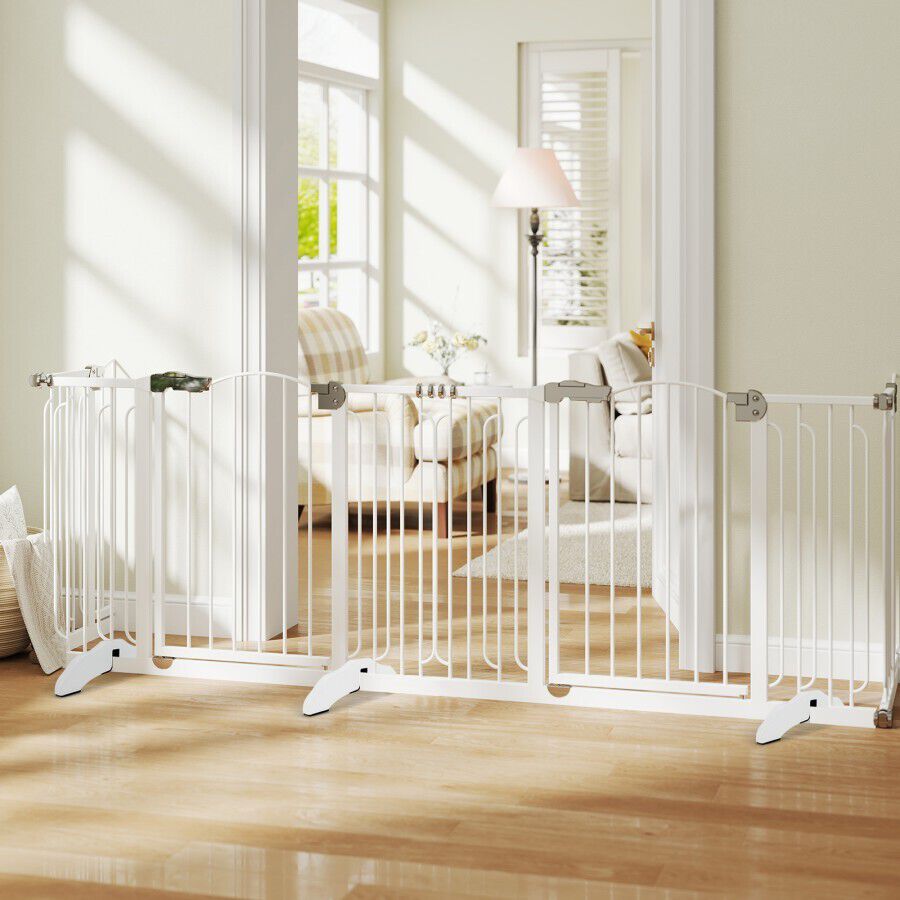 COSTWAY 2 Pies de Soporte para Cerca para Mascotas Pies de Soporte para Extra Estabilidad Set de 2 Color Blanco, , large Imagen numero 4