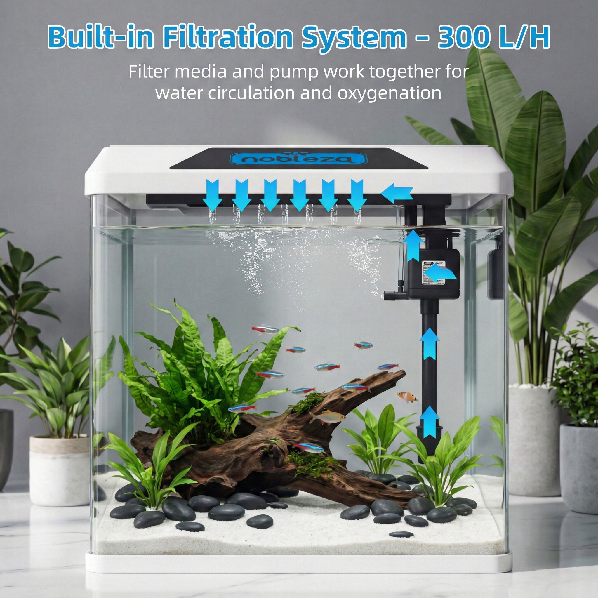 Nobleza Acuario Kit Completo Nobleza con Iluminaci&oacute;n LED y Sistema de Filtraci&oacute;n Integrado - Dise&ntilde;o Panor&aacute;mico, , large Imagen numero 4