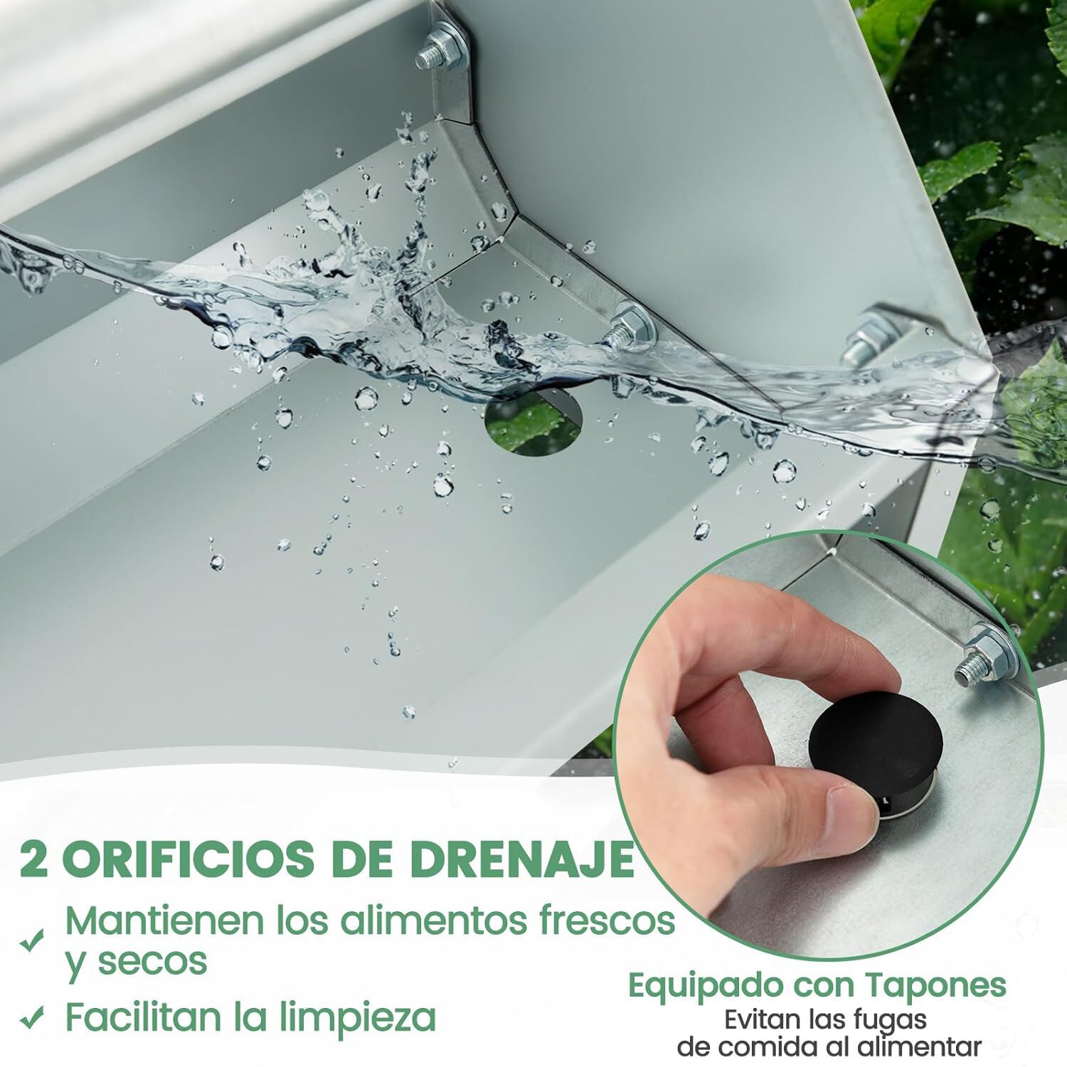 COSTWAY Comedero de Metal para Gallinas, 15L Alimentador para Gallos con Orificios de Drenaje, Mango Giratorio, Comedero de Aves de Corral Resistente, Sin Desperdicio, , large Imagen numero 3