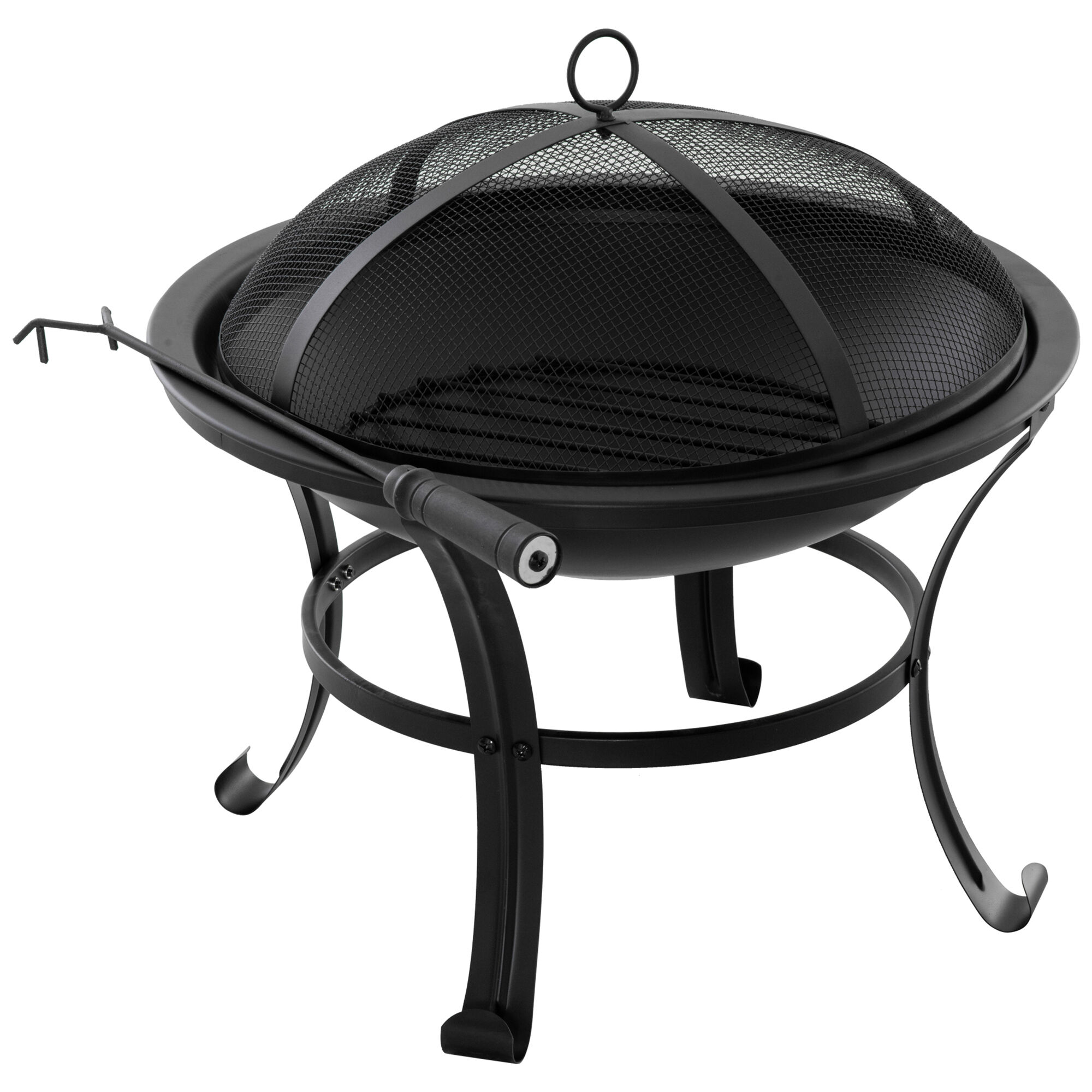 Outsunny Brasero Exterior de Metal &Oslash;56 cm Cuenco de Fuego de Jard&iacute;n con Tapa Protectora contra Chispas y Atizador para Hogueras Le&ntilde;as Terraza Camping Fiestas Negro, , large Imagen numero 1
