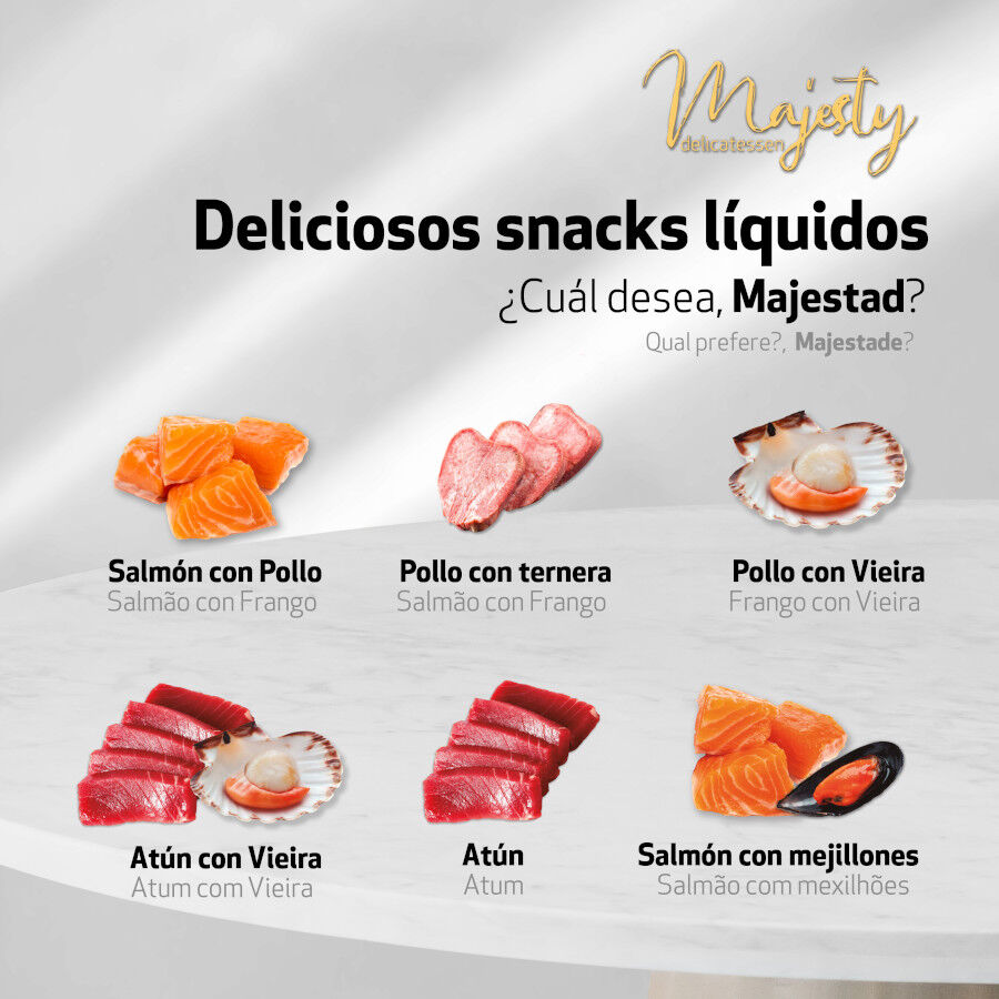 6 sobres x 15 g Majesty At&uacute;n con Vieira snack l&iacute;quido para gatos, , large Imagen numero 3