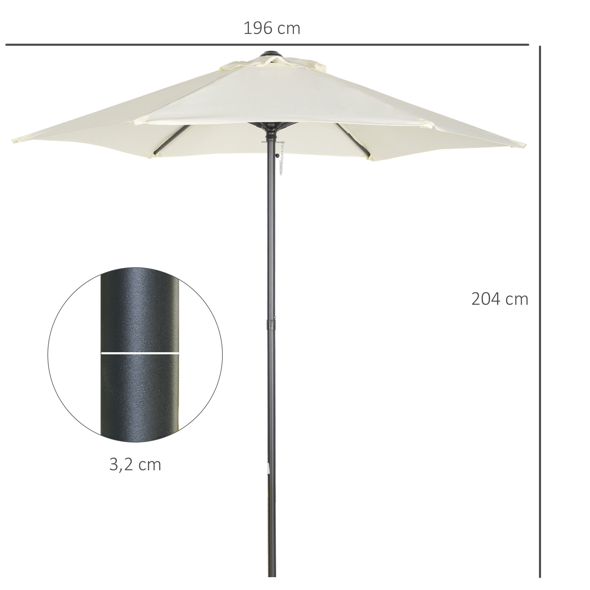 Outsunny Sombrilla de Jard&iacute;n &Oslash;2x2 m Parasol M&aacute;stil de Aluminio con Techo de Ventilaci&oacute;n &Aacute;ngulo Ajustable y Poste Desmontable para Terraza Patio Exterior Beige, , large Imagen numero 3