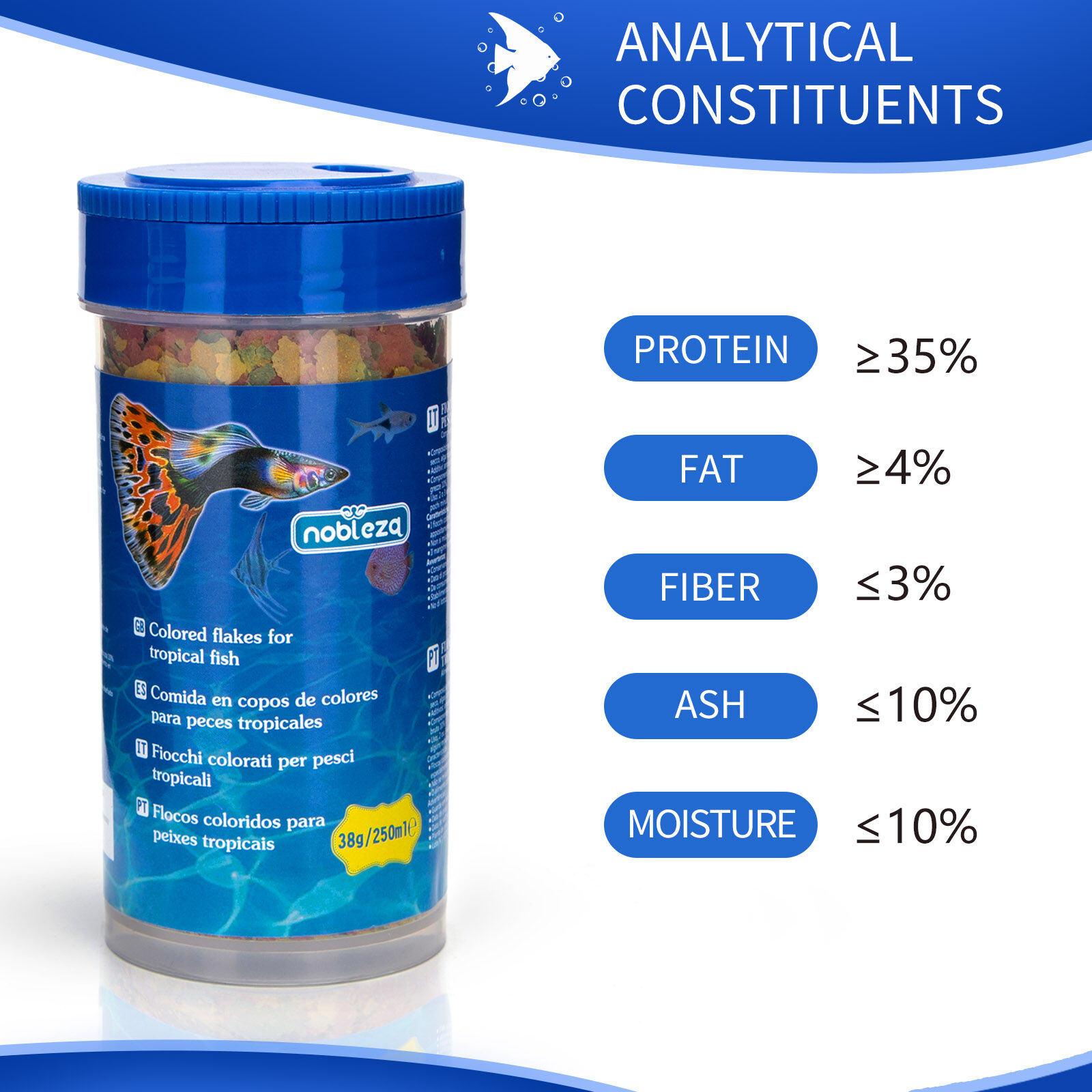 Nobleza - Las hojuelas de pescado tropical son ricas en nutrientes y tienen f&oacute;rmulas efectivas que promueven el crecimiento, la salud, la longevidad y aumentan el tono de la piel 250ml*10, , large Imagen numero 2