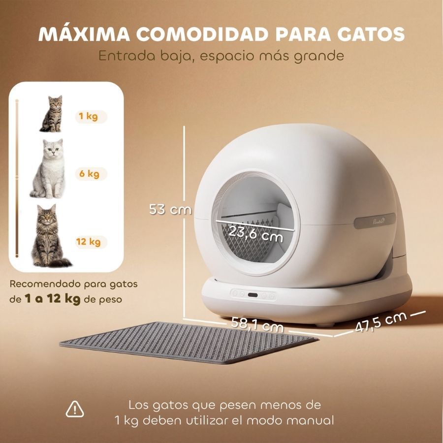 PawHut Arenero Autolimpiable Blanco para gatos, , large Imagen numero 3