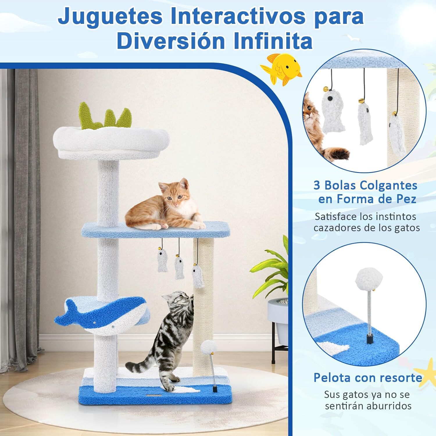 COSTWAY Árbol con Temática Oceánica de 3 Niveles para Gatos thumbnail