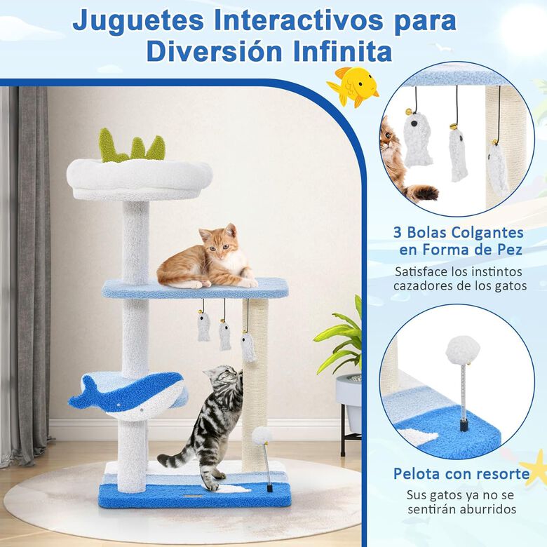 COSTWAY Árbol con Temática Oceánica de 3 Niveles para Gatos thumbnail